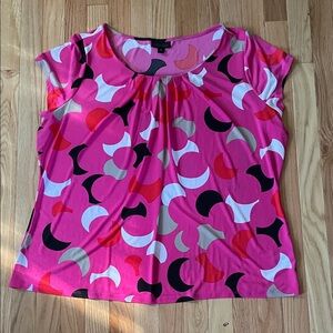 Worthington Top Womens 3X Pink Abstract Geometric Print Blouse Short Sleeve